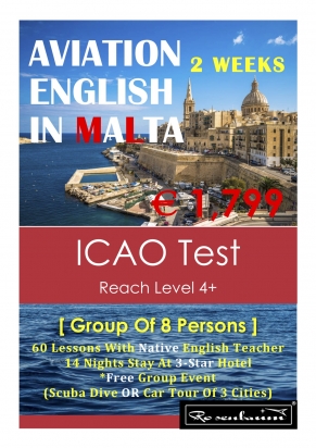 Angebot (Nov 2023) - ONLY €1,599 - 14 Nächte Malta Aviation Englisch Gruppenkurse - ICAO Test Vorbereitung im 3-Sterne Hotel